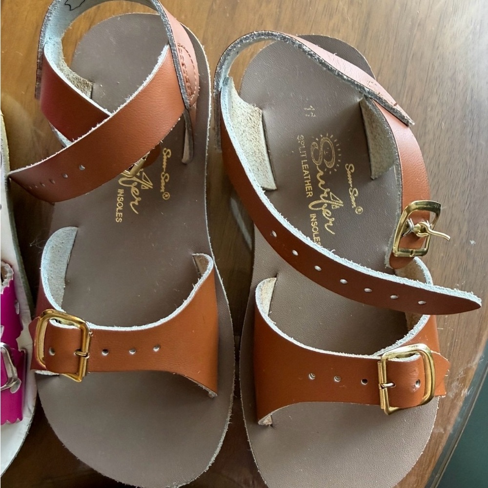 Saltwater Sandals Kids Brown Leather Buckle Sandals size 11